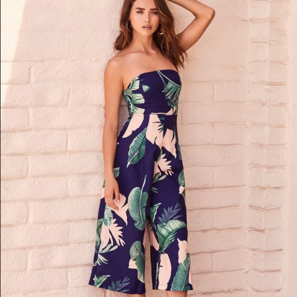 Rainforest Blooms Navy Blue Print Strapless Jumper